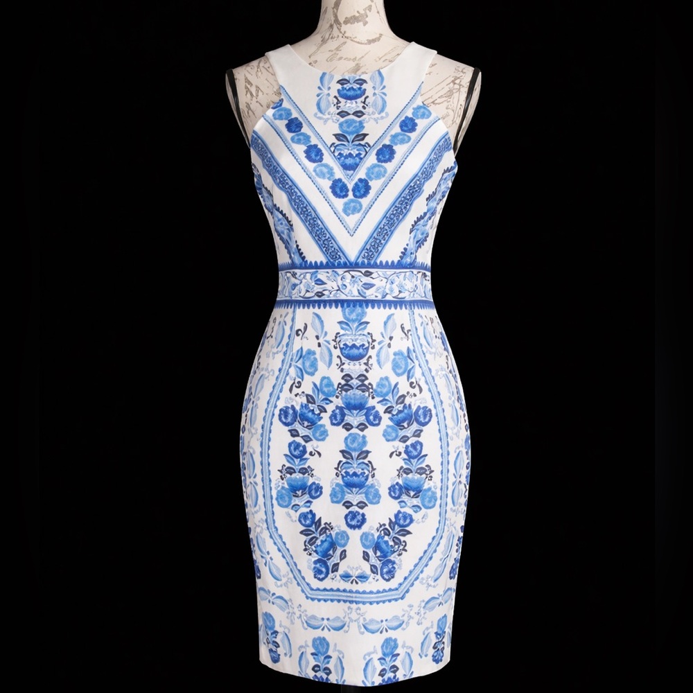 Gianni Bini Blue and White Patterned Midi Dress